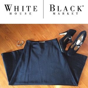 WHBM black satin embellished midi skirt sz 0